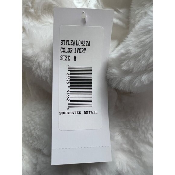Nina Leonard White Faux Fur Wrap Jacket Capelet Medium Crystal Bling Button New - Picture 16 of 16